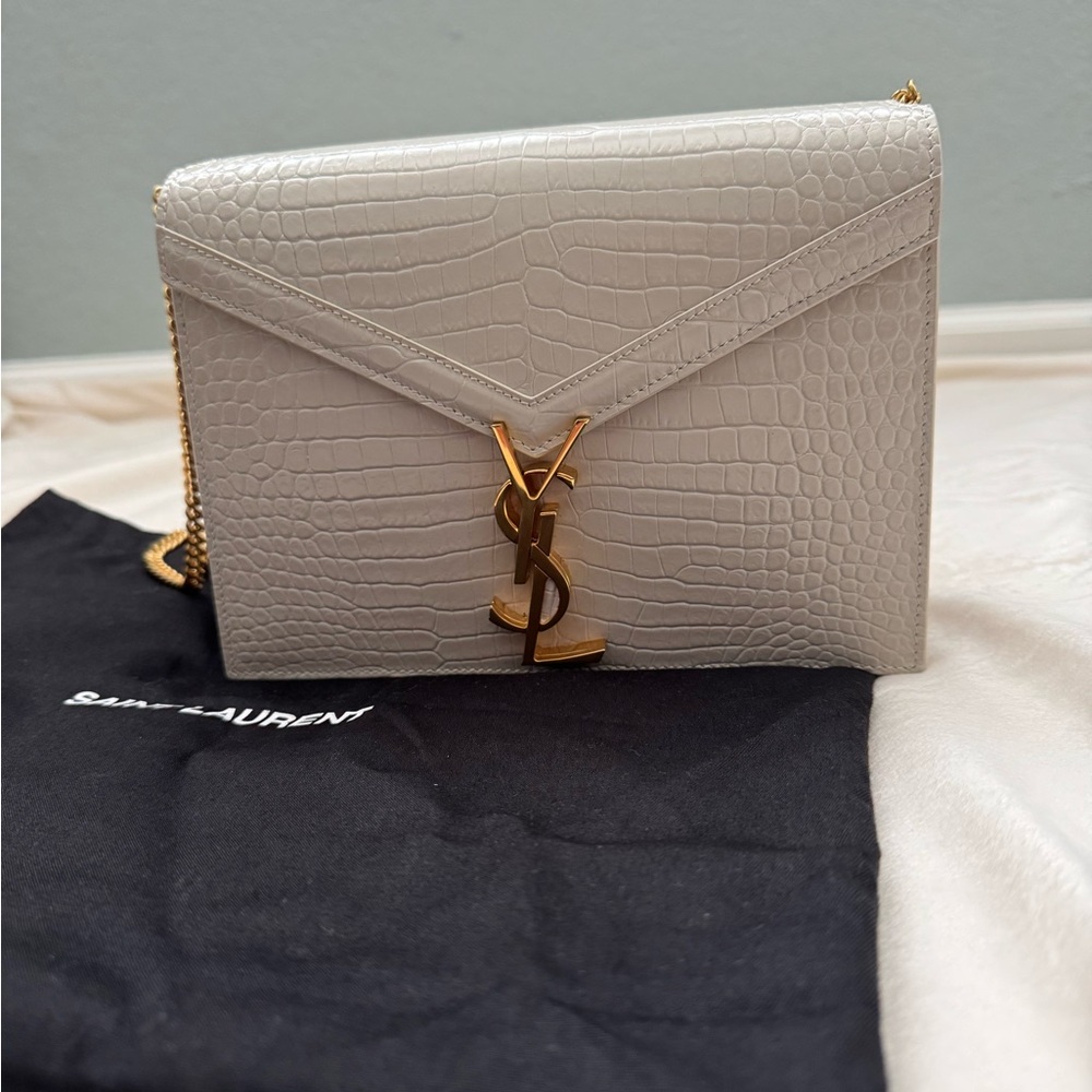 Saint Laurent YSL Calfskin Crocodile Embossed Medium Classic Monogram Cassandra